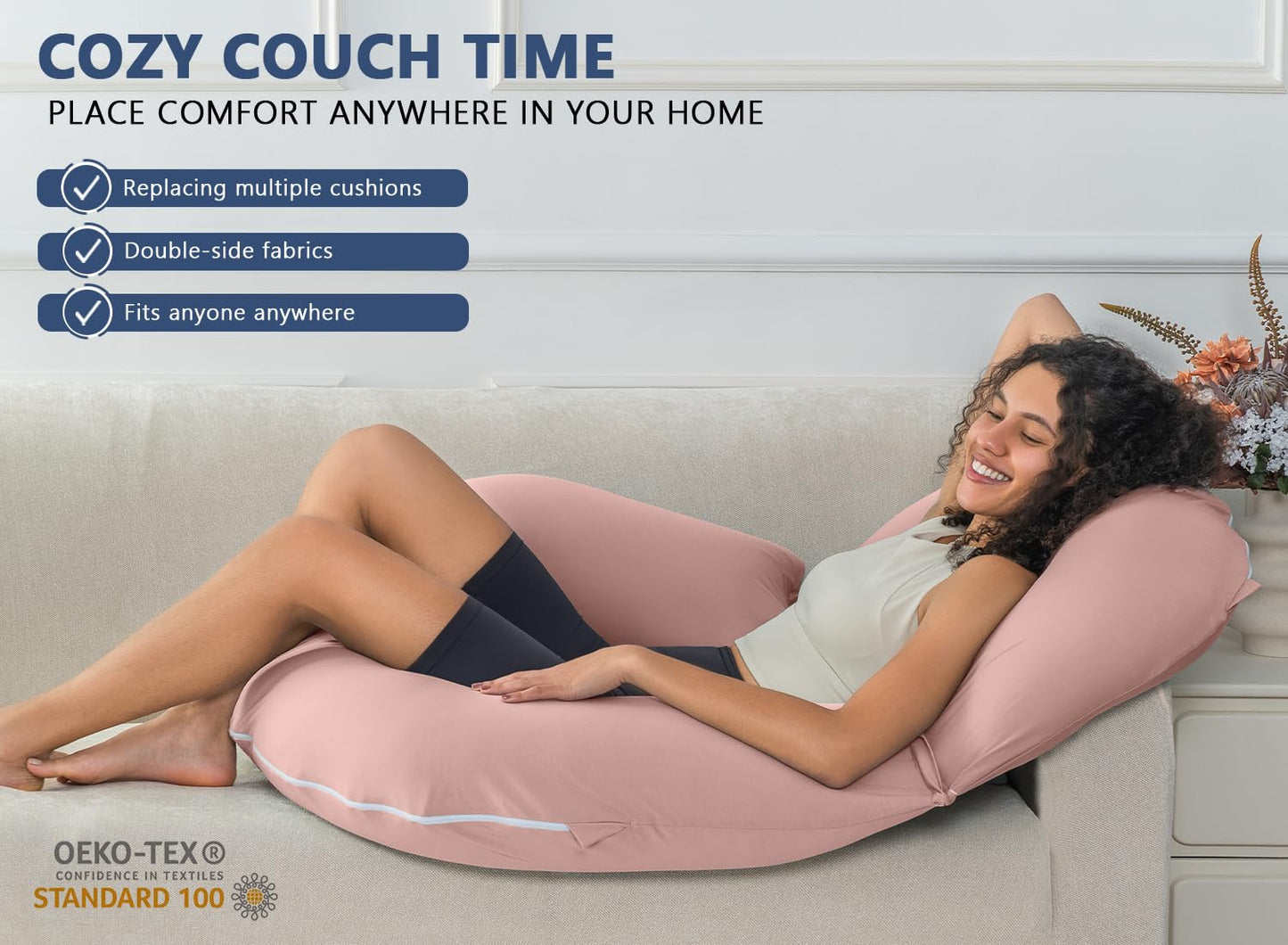 INSEN Reading Pillow, Back Pillow for Sitting in Bed for Reading, Nurse & Relax, Reading Pillow for Adults, Moms & Kids, Sit Up Pillow for Bed, Natural Pink