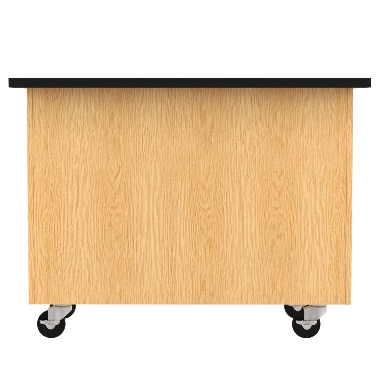 Diversified Spaces Portable Mobile Science Classroom Teacher Instructor Desk, Black Chemguard Table Top, Storage Cabinet, Oak Finish, 48"W x 28"D x 36"H, Made in the USA