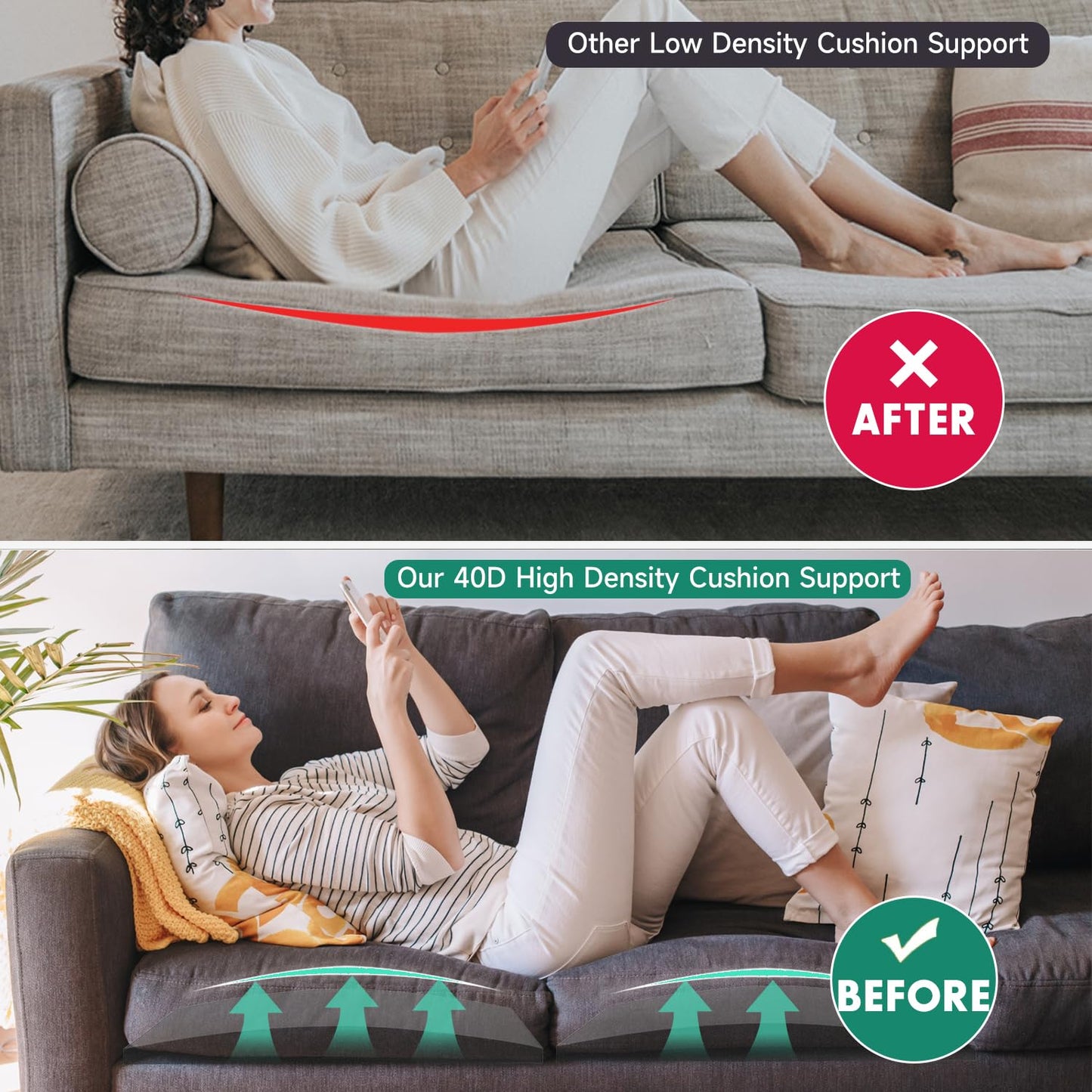 Langierspur Couch Cushions Support for Sagging Seats, Curved 20" x 20" High-Density Foam Support Board for Under Cushions, Firm Sofa Seat Repair Insert for Sectionals, Loveseats & Chairs，Black 2pcs