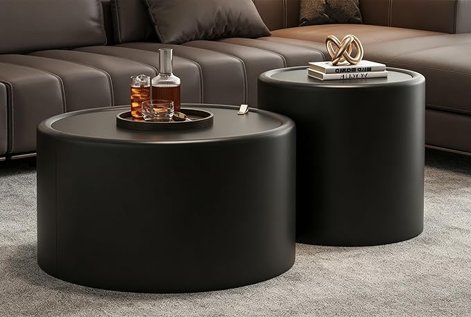 SSLine Set of 2 Black Round Nesting Coffee Tables