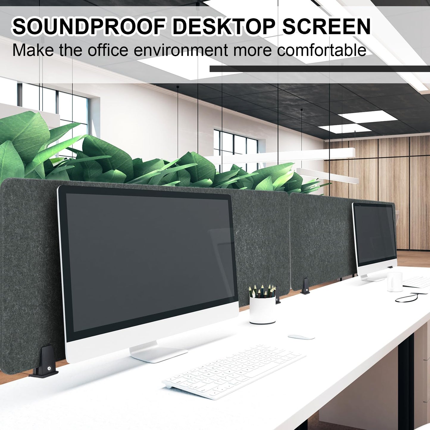 Colarr Sound Proof Dividers with Clamp 16 x 47 '' Mounted Desk Divider Privacy Panel Acoustic Absorbing Desk Partition Privacy Boards for Office Desktop Accessories Reduce Distractions