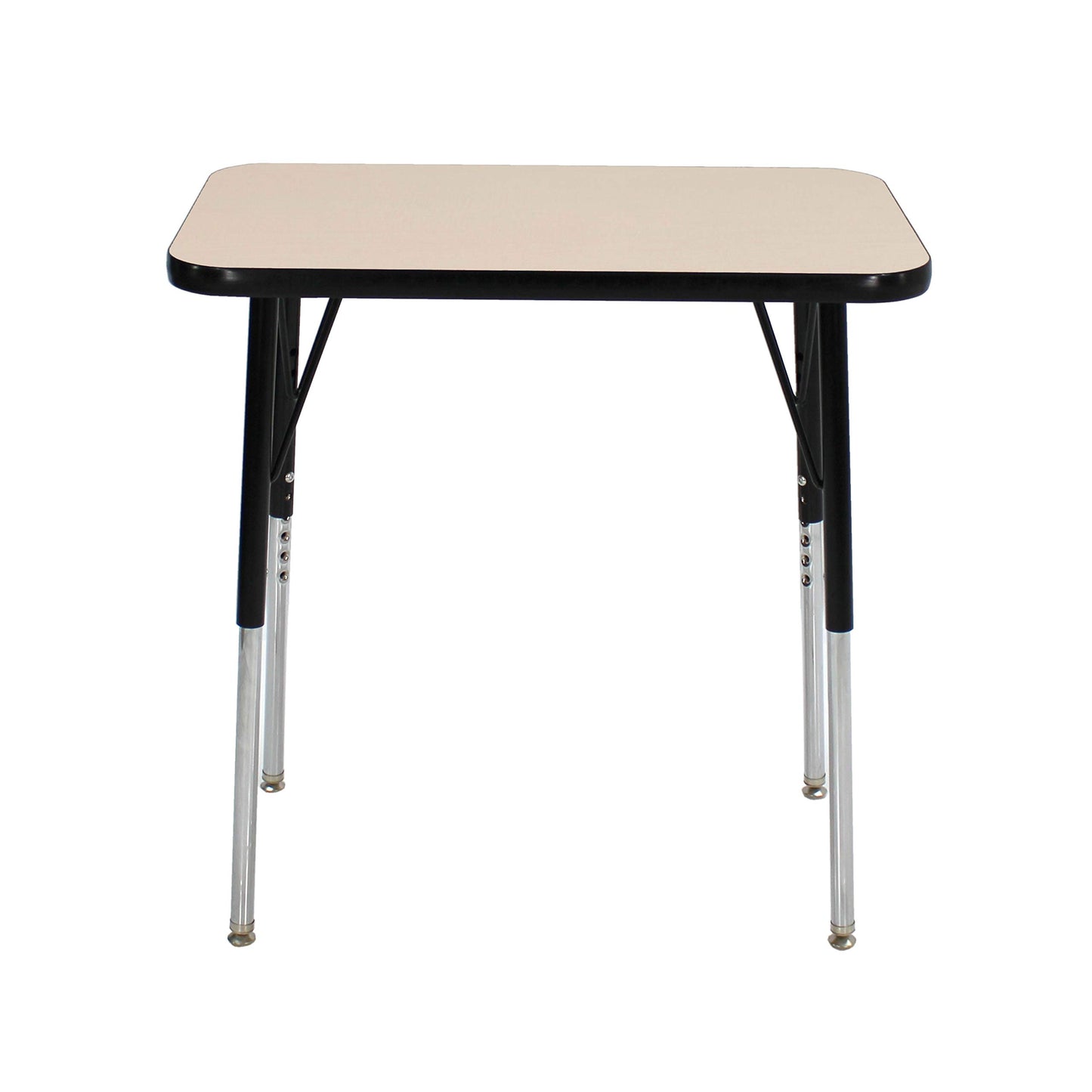 FDP Rectangle Single Student Activity Table (30 x 18 inch), Standard Swivel Glide Legs, Adjustable Height 19-30 inches For Social Distance, Virtual In-Home, Classroom Learning - Maple Top/Black Edge