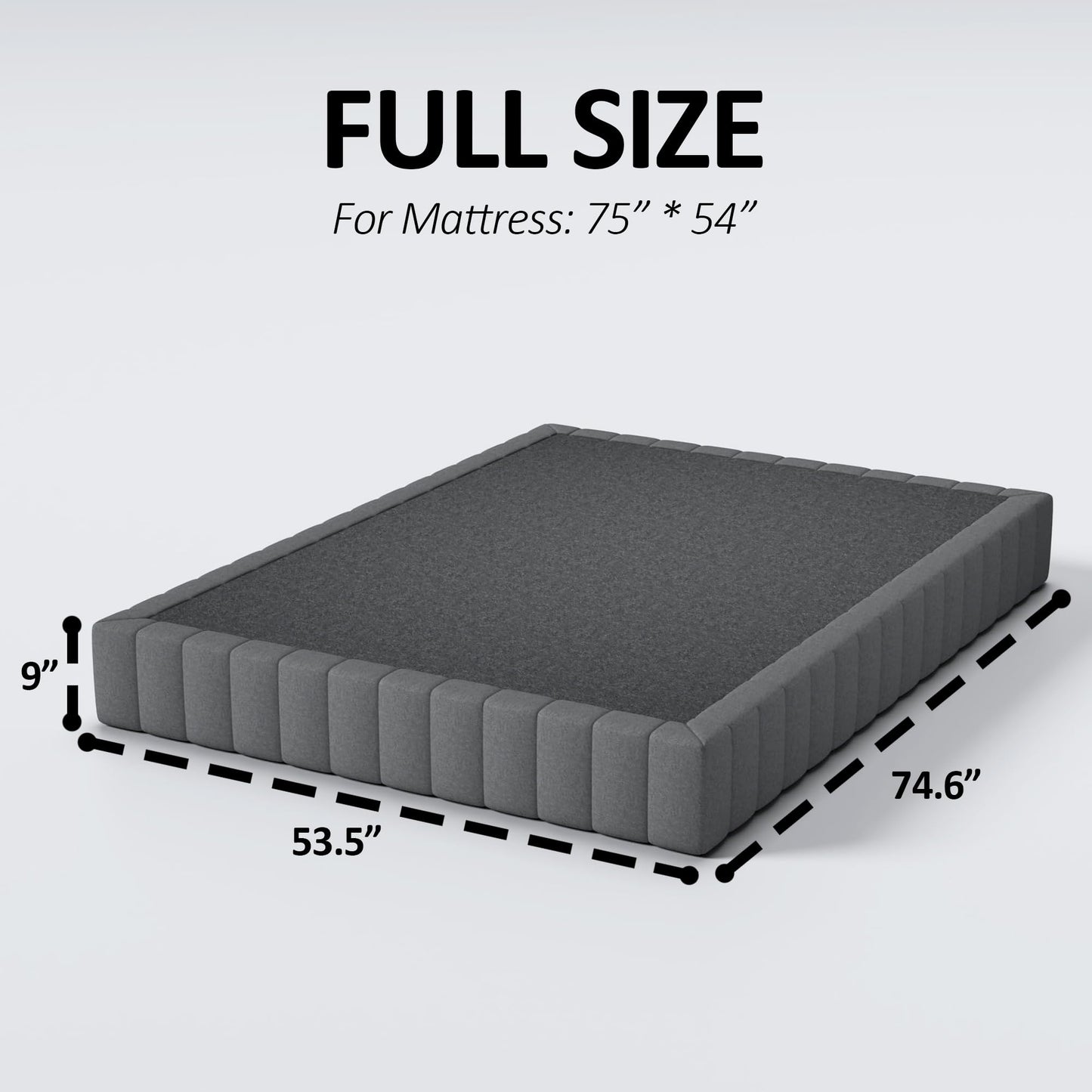 YORMDMO Metal Box Spring with Upholstered Fabric Cover, 9 Inch High Profile Heavy Duty Box Springs, Black Bed Base Non Slip Mattress Foundation, Full Size