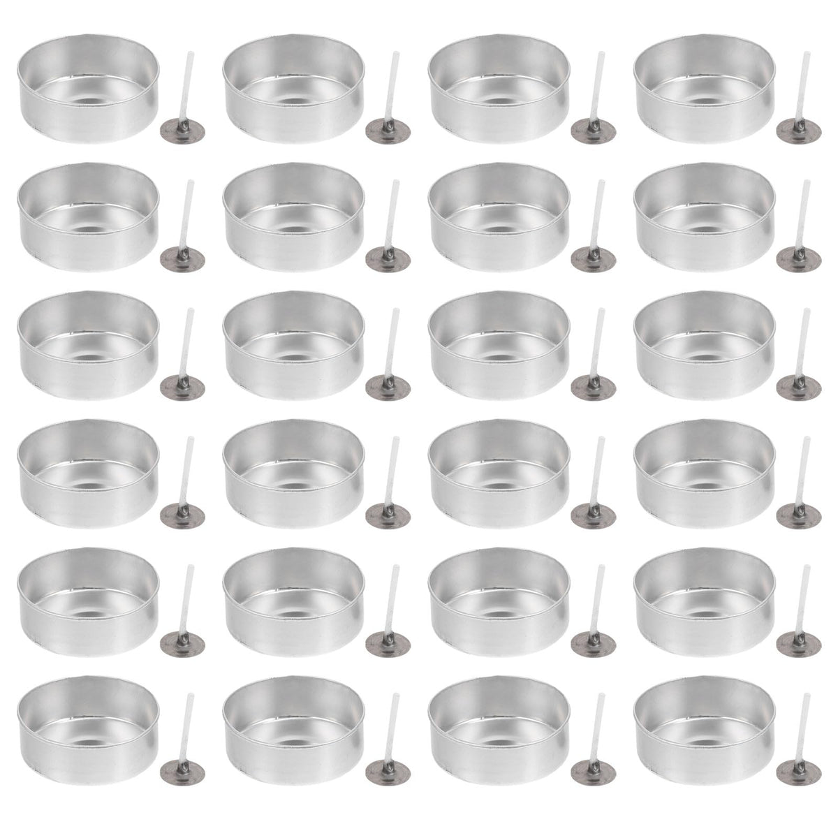DOITOOL 100 Pcs Aluminum Tea Lights Cups, Round Empty Case Candle Wax Containers Candleholder, Metal Tea Light Tins with 100 Pcs Candle Wicks for Christmas Wedding Holiday Table Decoration