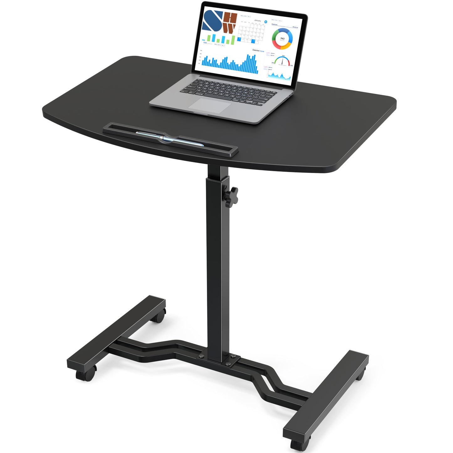 SHW 25" to 41" Height Adjustable Rolling Laptop Desk with Tilting Desktop for Home Office and Sofa Beside, Black