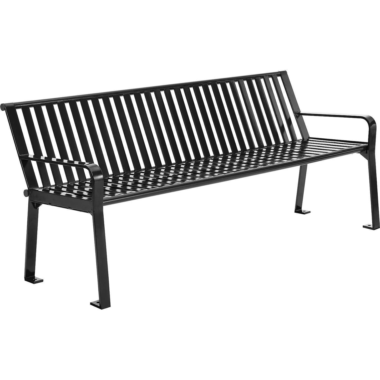 Global Industrial 6 ft. Outdoor Heavy-Duty Portable Park Bench with Back, Vertical Steel Slat, Corrosion-Resistant Black Powder Coat Finish, Unassembled