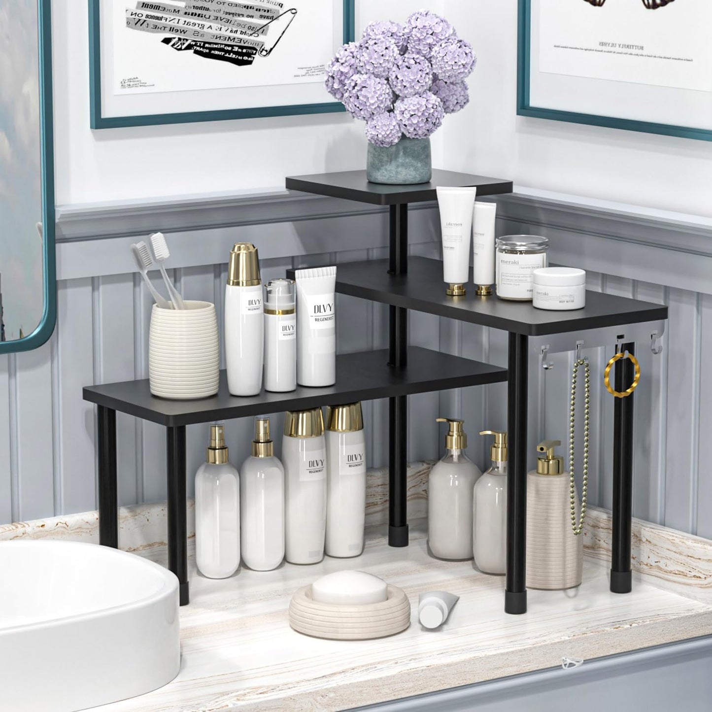 JayRex Countertop Corner Shelf, 3 Tier Shelf Moveable Organizer for Bathroom Counter, Make Up, Dresser Table, Desktop Shelf (Black)