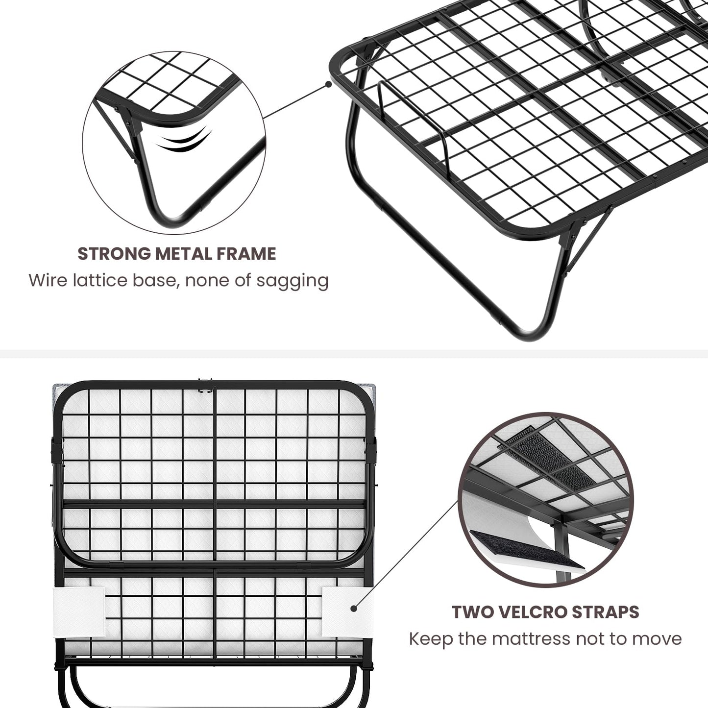 Karcog Rollaway Bed with Mattress for Adults, Folding Bed with Memory Foam Mattress and Sturdy Metal Frame, Cot Size Portable Guest Bed on Wheels with Storage Cover, 75” x 31”
