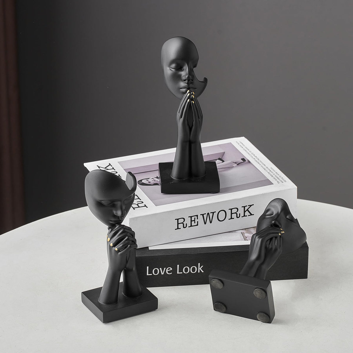 3 Pcs Black Decor Prayer Statues, Modern Prayer of Peace Figurines Shelf Decor Accents, Abstract Art Sculpture Home Decorations for Living Room Bedroom Office Bookshelf Coffee Table, Gifts for Women