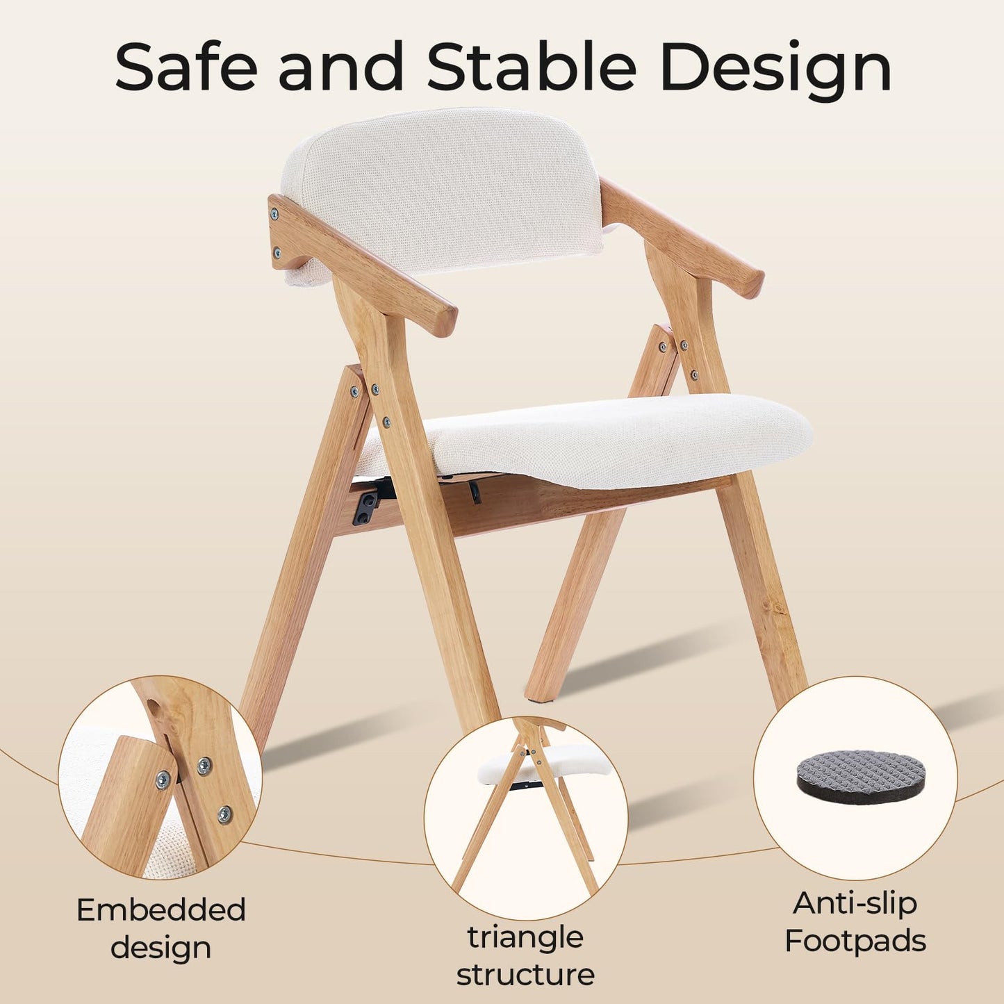 SinFurn Grod Folding Chairs with Padded Seats,Wooden Stackable Dining Chair,Easy to Store Foldable Dining Chairs for Kitchen, Living Room, Wedding Party Picnic (White)