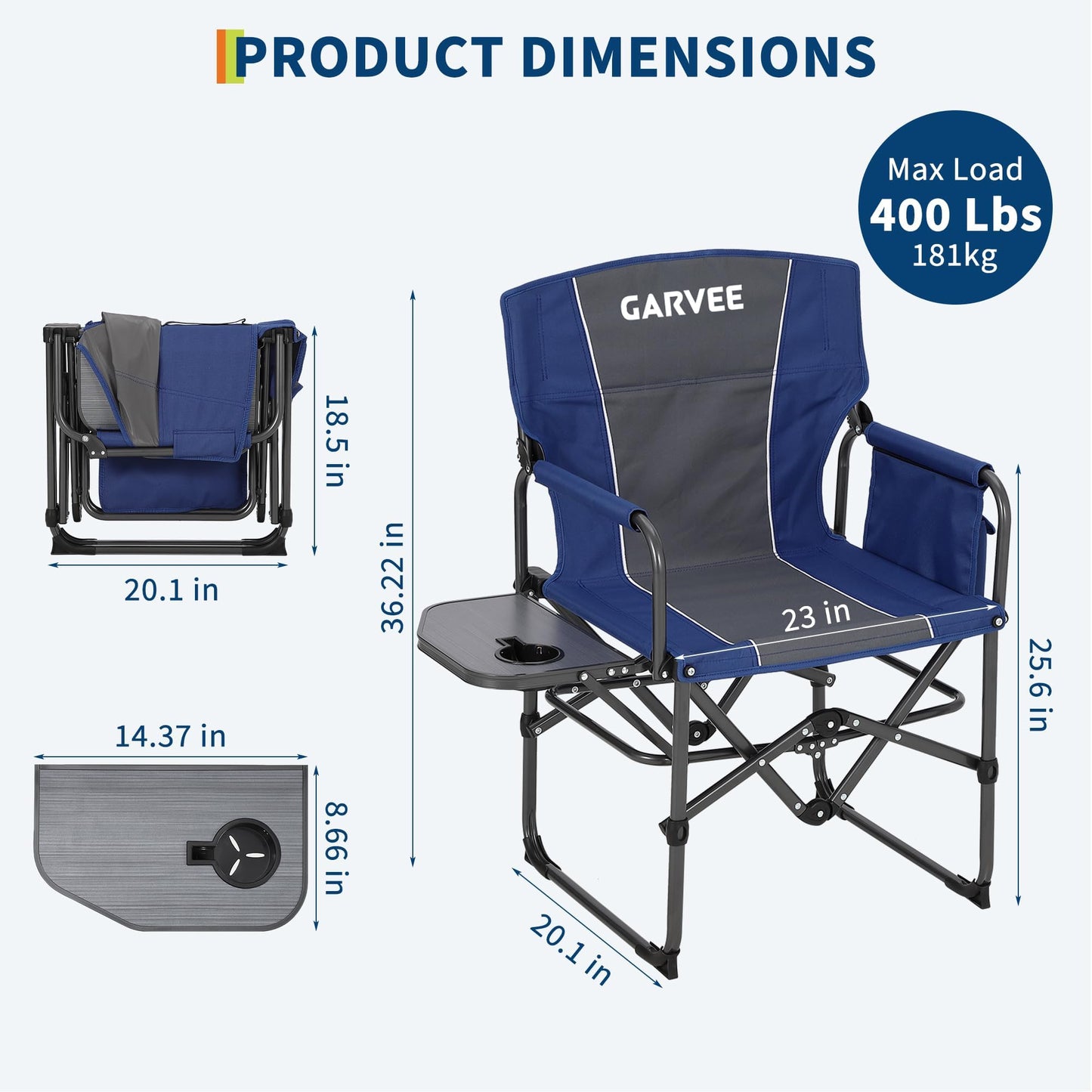 Oversized Camping Directors Chair, Portable Folding Lawn Chairs for Adults Heavy Duty with Side Table, Outdoor Foldable Camp Chair with Pocket for Beach, Fishing, Picnic, Outdoor Foldable Camp Chair