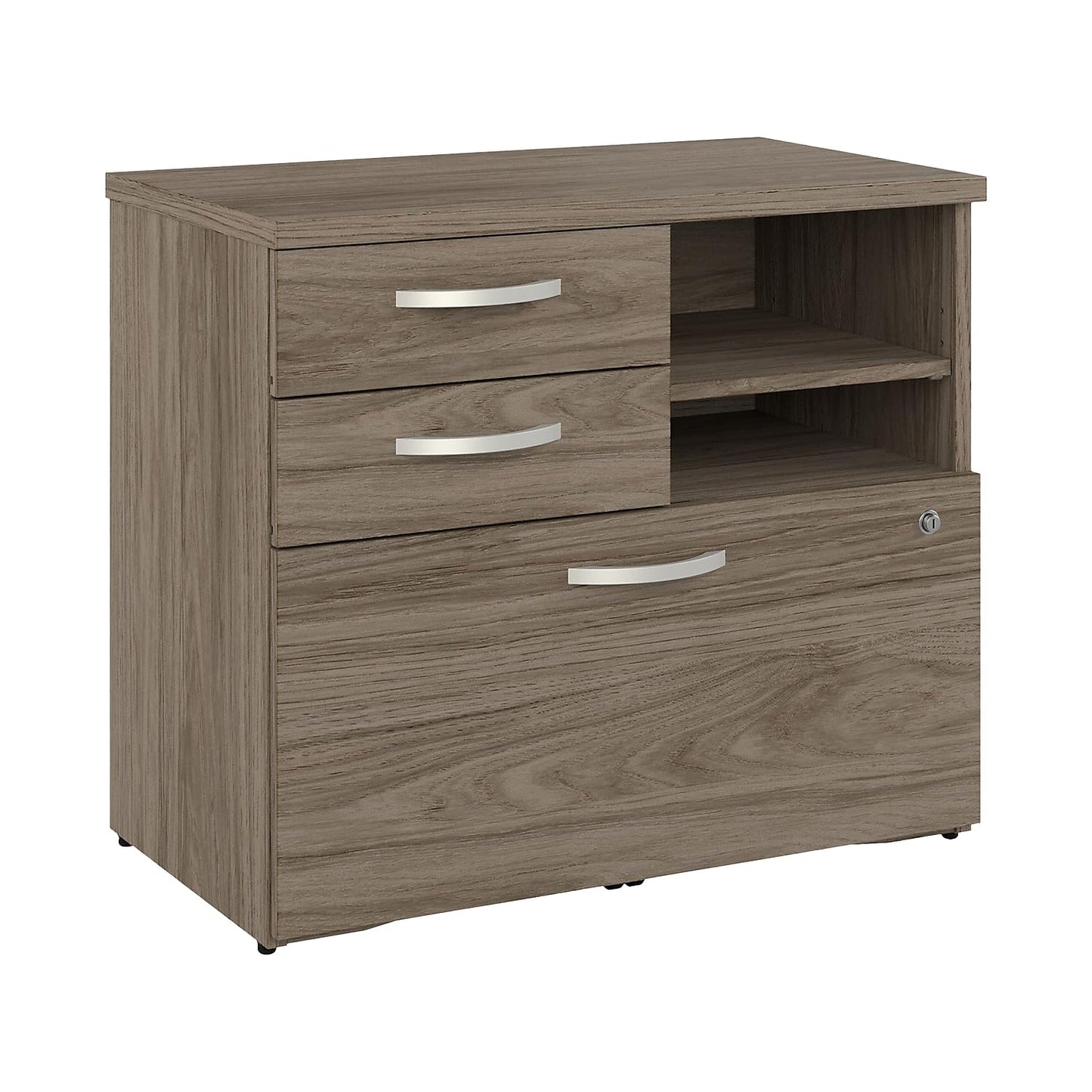 Bush Business Furniture Studio C Office Storage Cabinet with Drawers and Shelves in Modern Hickory, Organization for Home or Professional Workspace