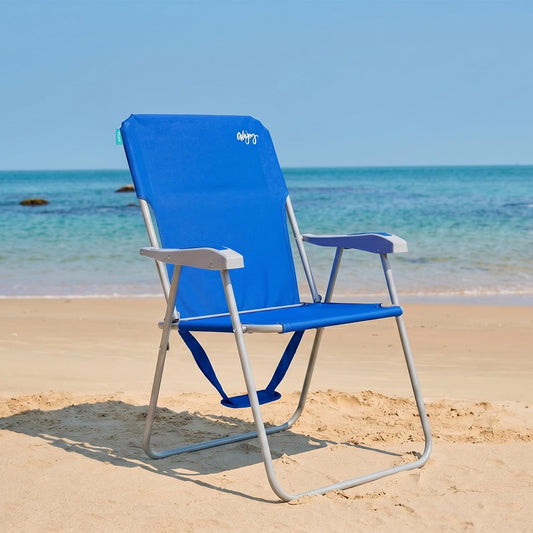 #WEJOY Tall Folding Beach Chair for Adults, Lightweight Beach Chair with Shoulder Straps, High Back Camping Chairs with Hard Armrest, Supports 300lbs for Outdoor Lawn Concert (Blue)