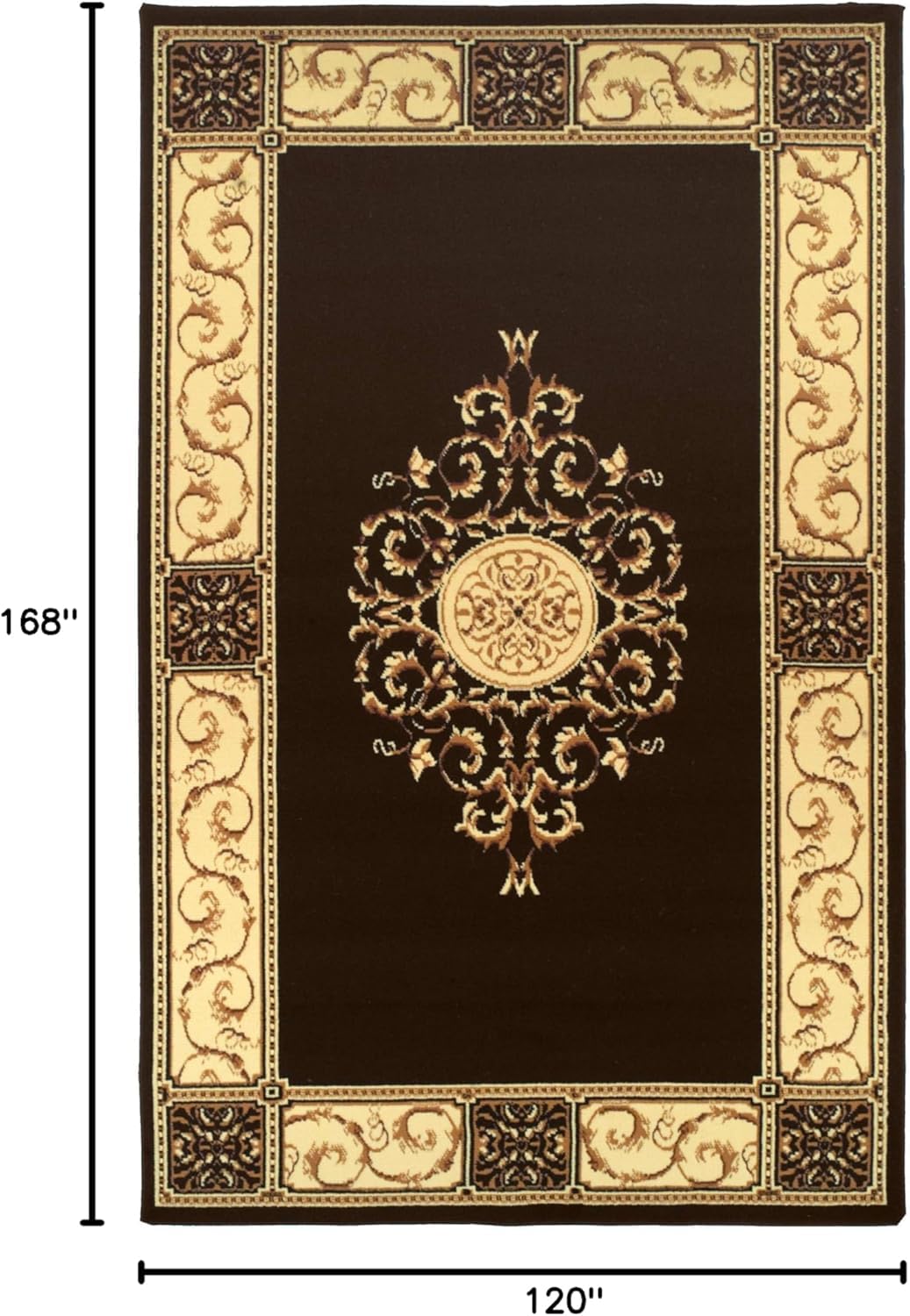 Superior Indoor Area Rug, Plush Carpet Cover, Traditional Oriental Medallion, Perfect for Hallway, Entryay, Living, Dining, Bedroom, Office, Kitchen, Medallion Collection, 10' x 14', Coffee