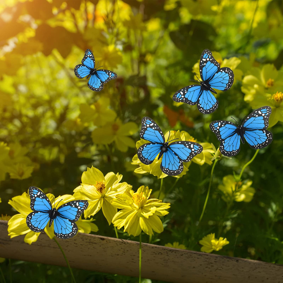 AQUEENLY Monarch Butterfly Decoration 4.72'' Blue Butterflies for Crafts Premium Fake Butterflies Wall Decor for Room, Home, Wedding, Party (12 Pcs)