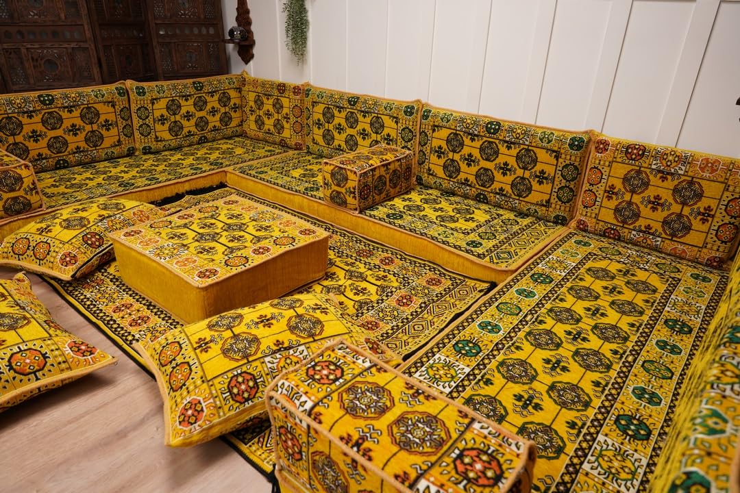 arabicsofa U Shaped Arabic Floor Seating – Handmade Majlis Set– Bohemian Style Sofa