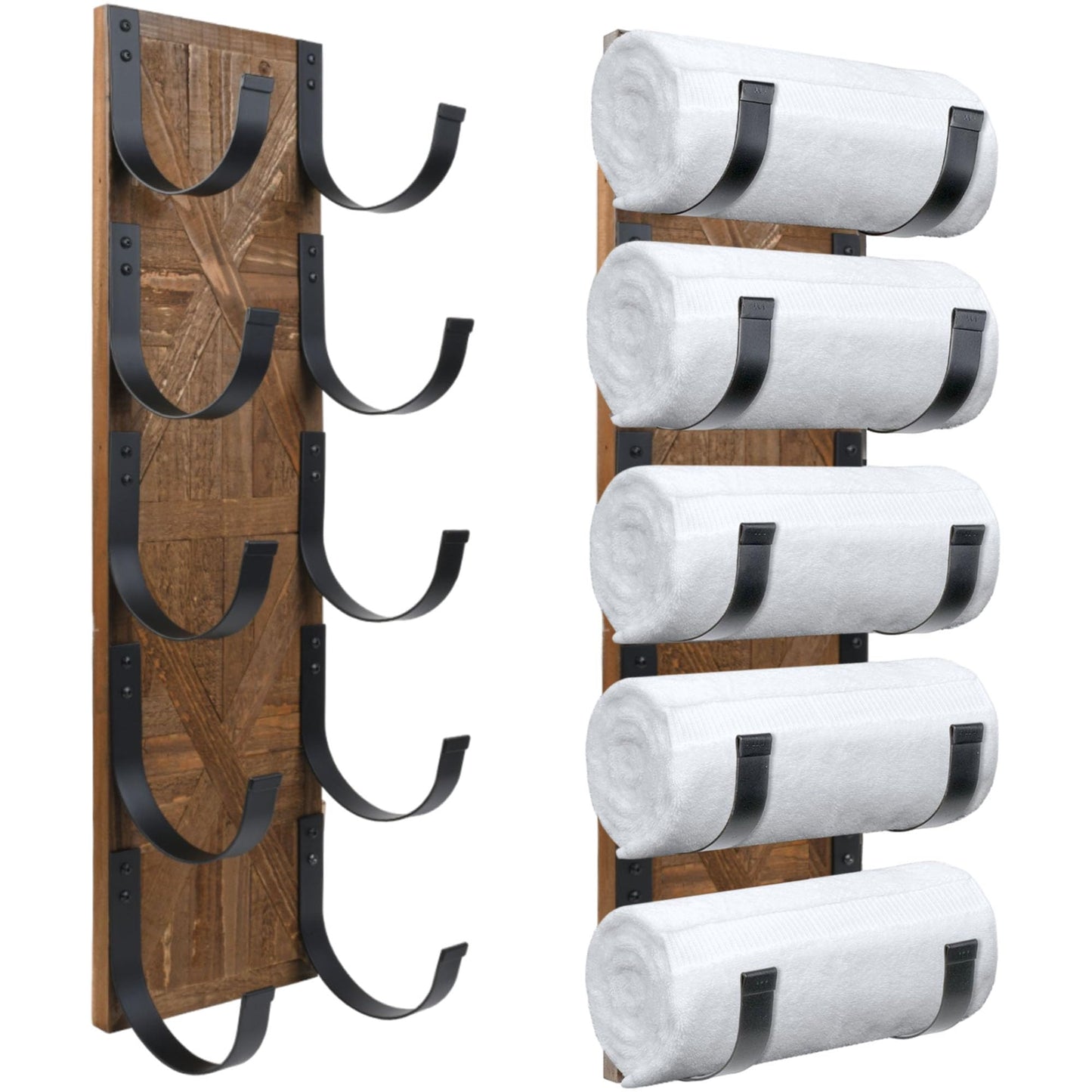 Autumn Alley Rustic Farmhouse Towel Rack for Rolled Towels – Stunning Barn Wood Farmhouse Bathroom Decor for Wall – Expertly Inlaid Wood with Matte Black Bar for Western Bathroom Decor