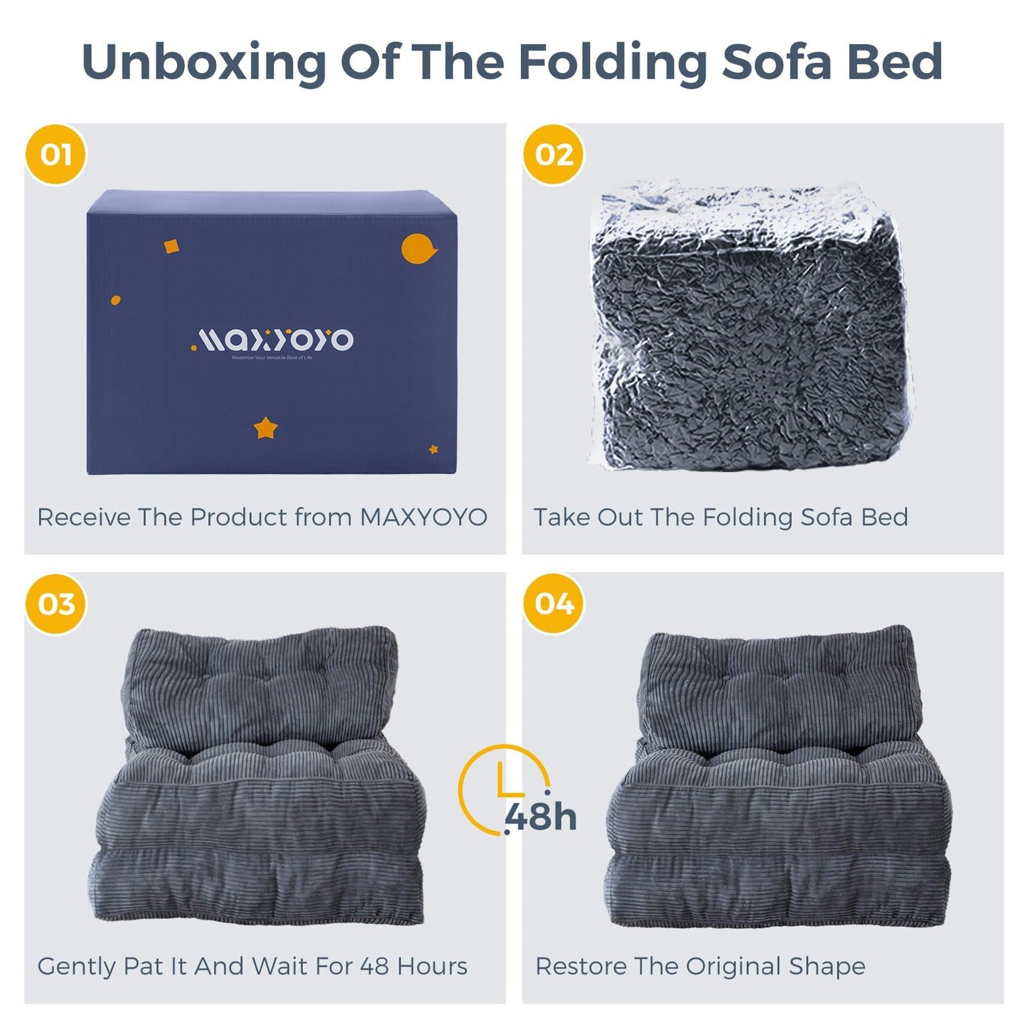 MAXYOYO Folding Sofa Bed, Convertible Chair with Pillow Foldable Couch with Back Support, Portable Fold Out Chair Bed Comfy Floor Sofa Lounge for Living Room Bedroom, Dark Grey, Single