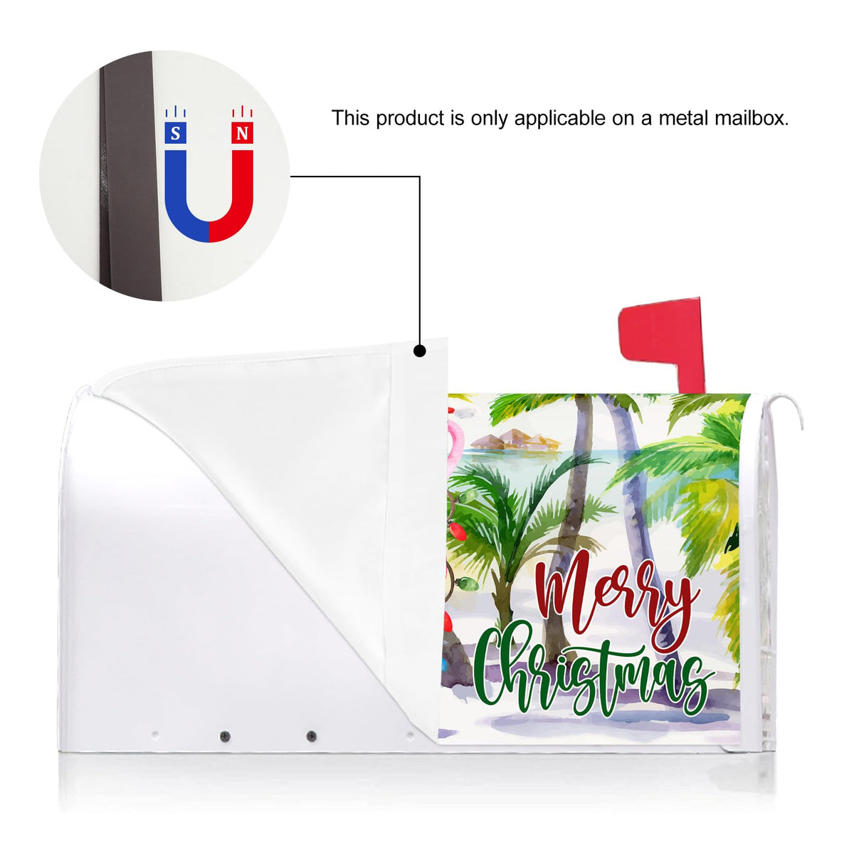 Texupday Merry Christmas Hawaii Beach Flamingo Decoration Mailbox Cover with Magnetic Strip Winter Holiday Mailbox Wraps Post Letter Box Cover Standard Size 21" X 18" for Garden Outdoor Yard Decor