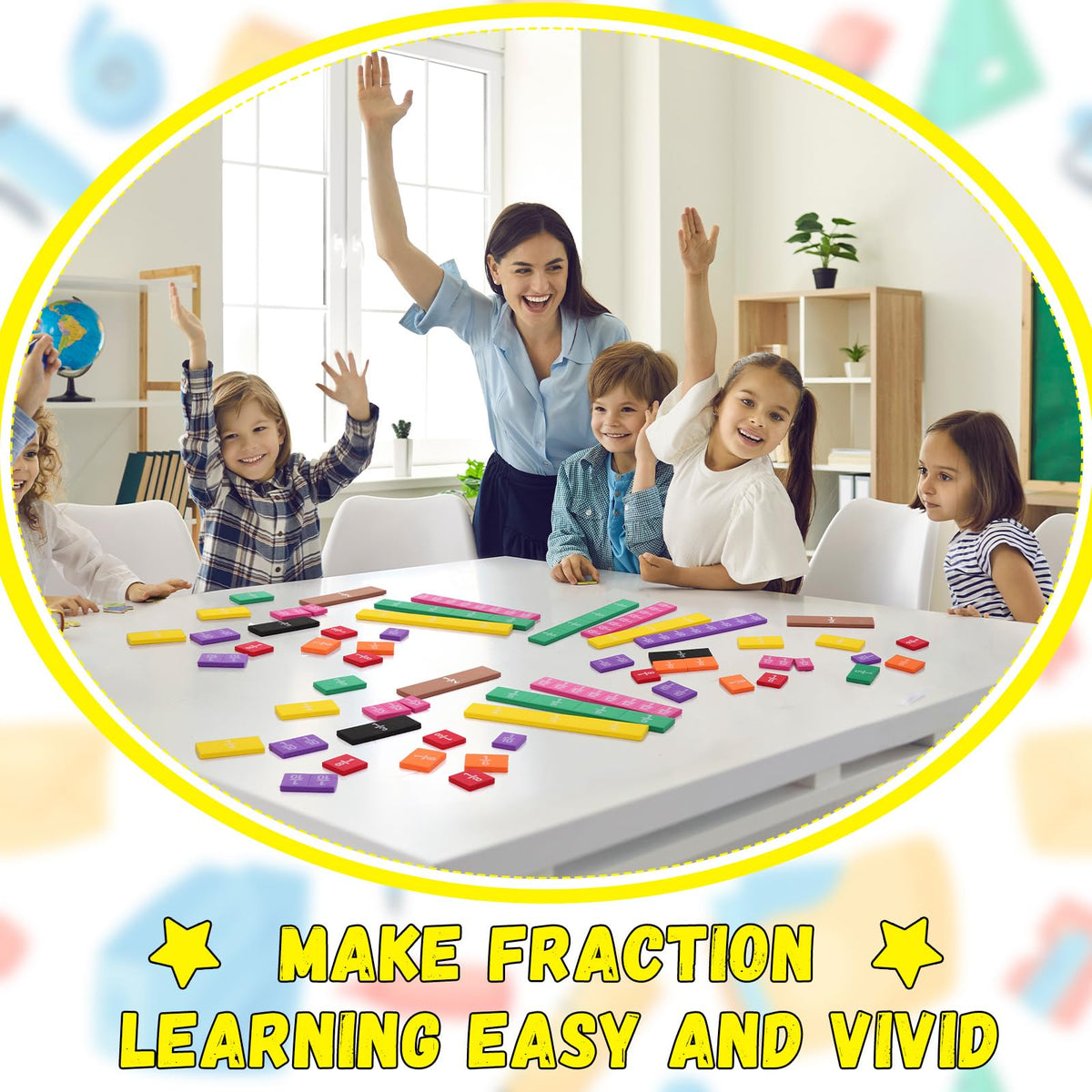 Sayglossy 16 Sets Fraction Tiles Set for Math Classroom Fractions Manipulatives Math Learning Manipulatives for Home School Supplies