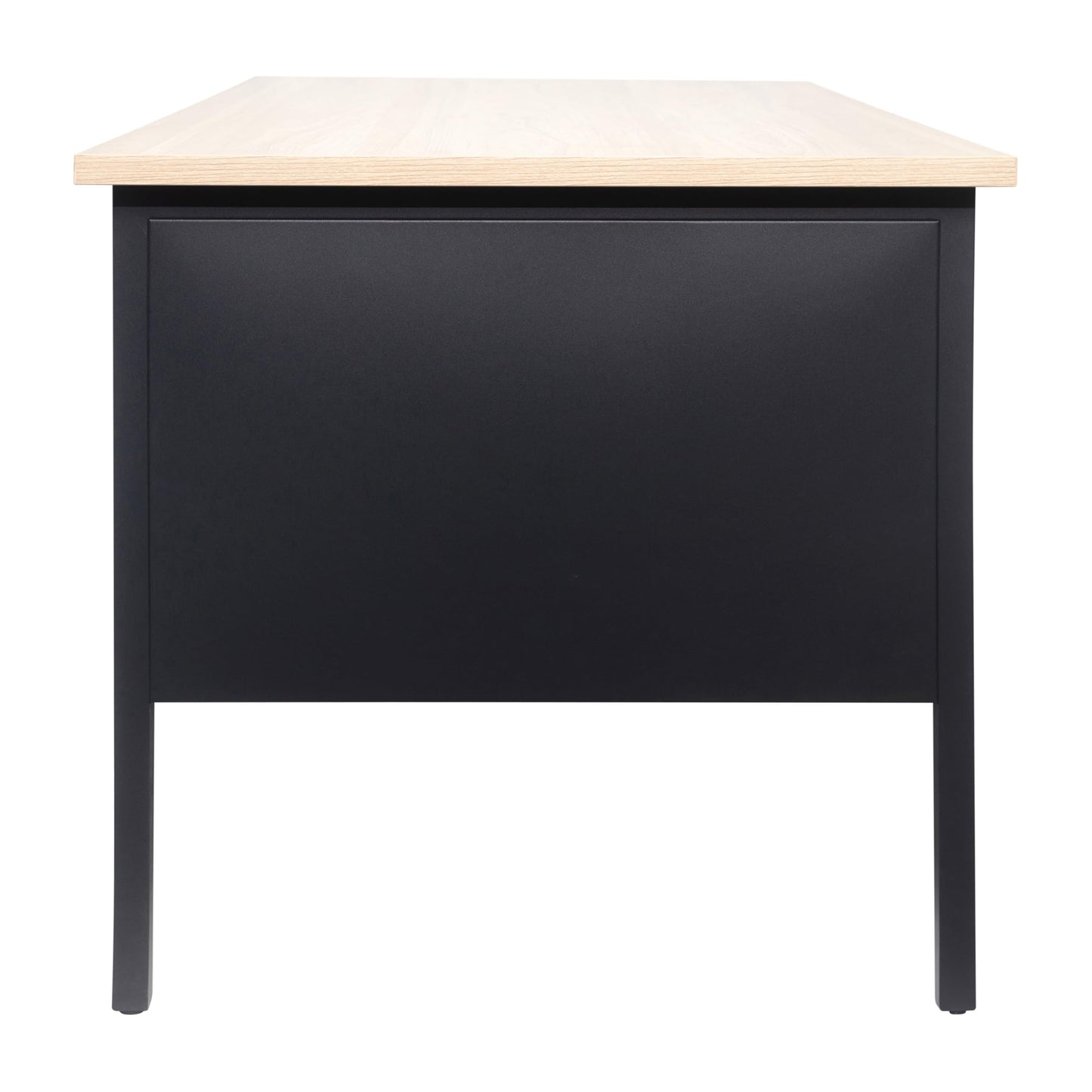Flash Furniture Cambridge Double Pedestal Desk with 5 Locking Drawers, Commercial Grade Teacher's or Office Desk, 30x60, Metal Frame, White Oak/Black