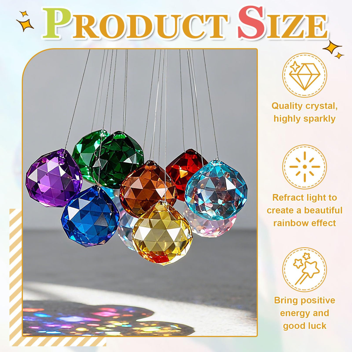 YELARXI Crystal Ball Prisms, Sun Catcher Hanging Prism Sun Catcher Pendant 56mm / 2.2Inch & 4 Pack & Clear-Fitting for (Outdoor/Indoor/Windows/DIY Decor/Feng Shui/Chandelier)