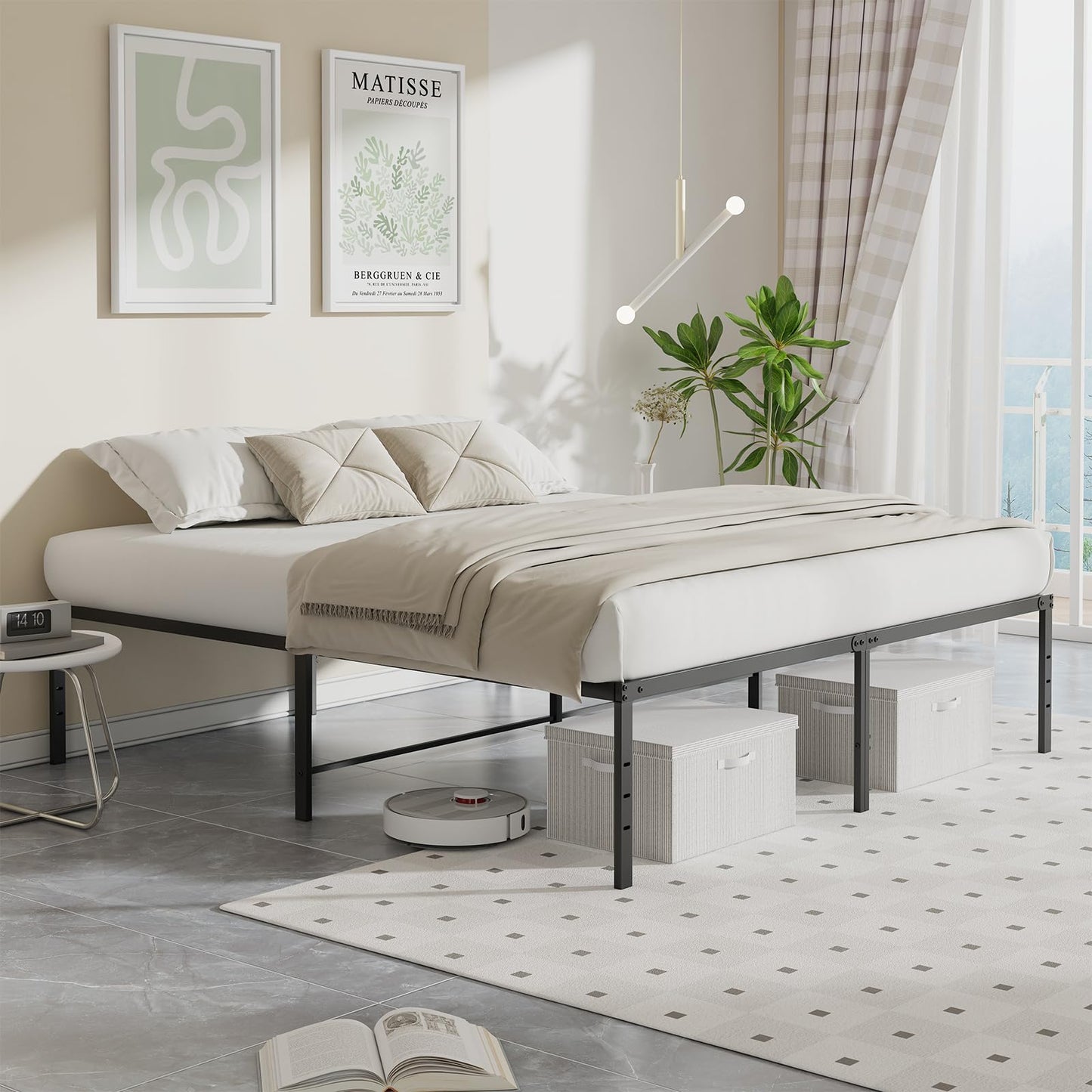 Sweetcrispy Full Size 16 Inch Platform Bed Frame, Heavy Duty Metal Foundation Frame, Noise-Free Sturdy Steel Slats, Underbed Storage, No Box Spring Needed, Quick Setup