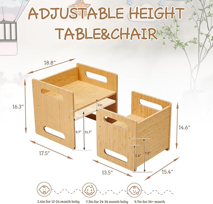 Montessori Table and Chair Set, Bamboo Wood Weaning Table and Chair Set