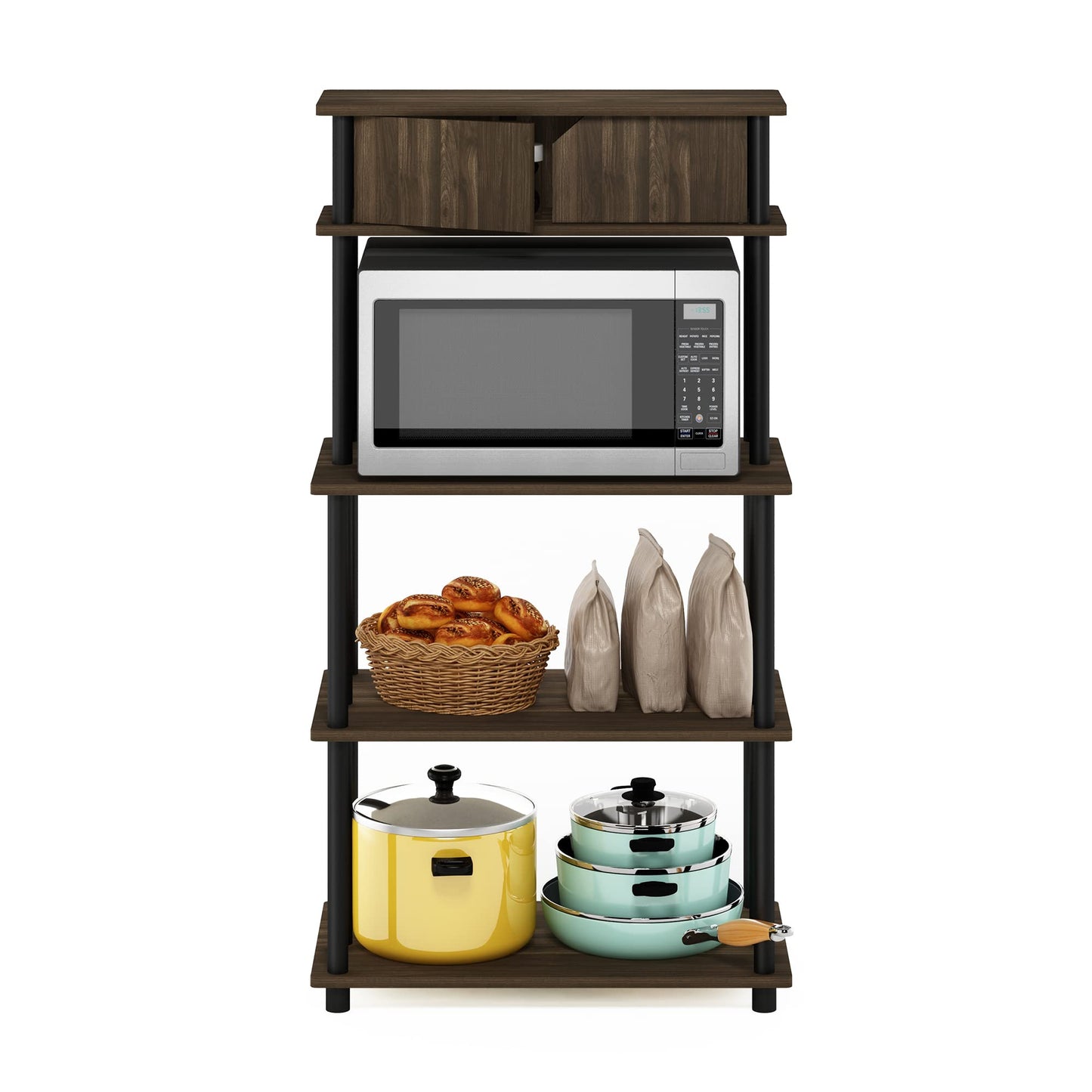 Furinno Turn-N-Tube Kitchen Storage Shelf with Top Cabinet for Kitchen, Dining Room and Home Office, Columbia Walnut/Black
