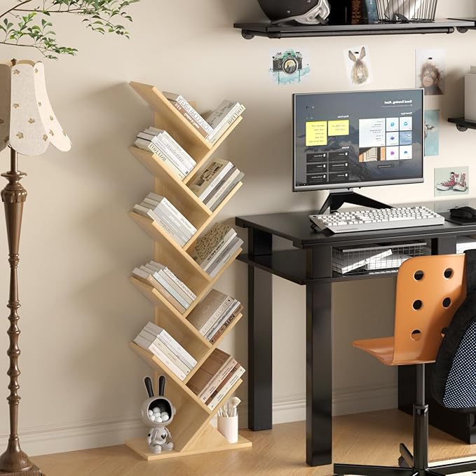 SHEEPAM 10 Tier Tree Book Shelf, Floor Standing Wood Bookshelf