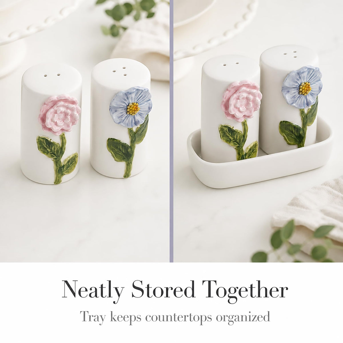 Mud Pie Stoneware Flower Salt And Pepper Shaker Set