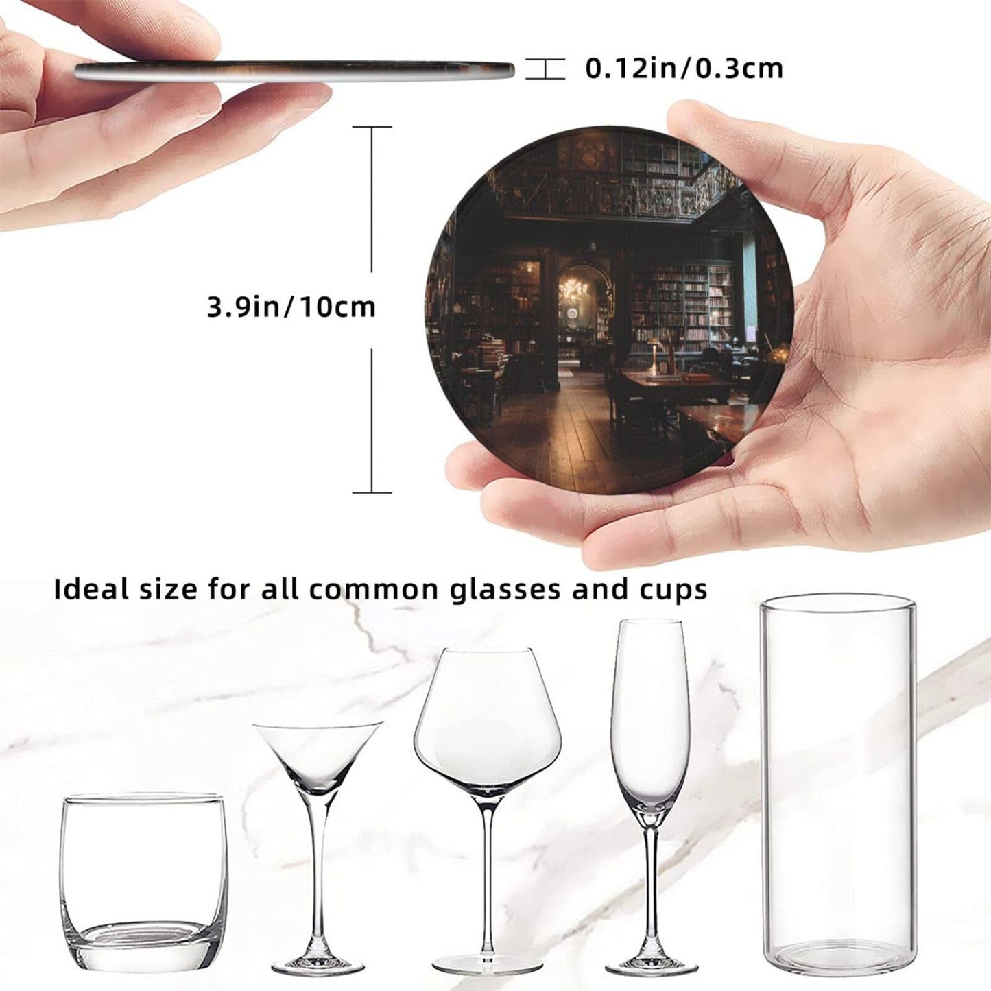 6 Pcs Tidy Library Round Coasters Set Durable Versatile with A Portable Storage Box for Home Décor