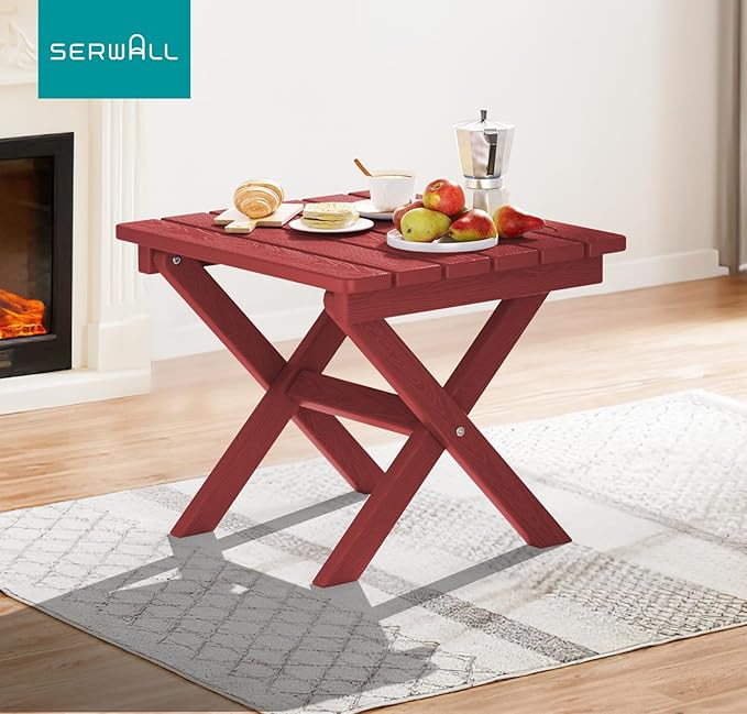 SERWALL Folding Adirondack Side Table, HDPE Small Outdoor Table, No Assembly