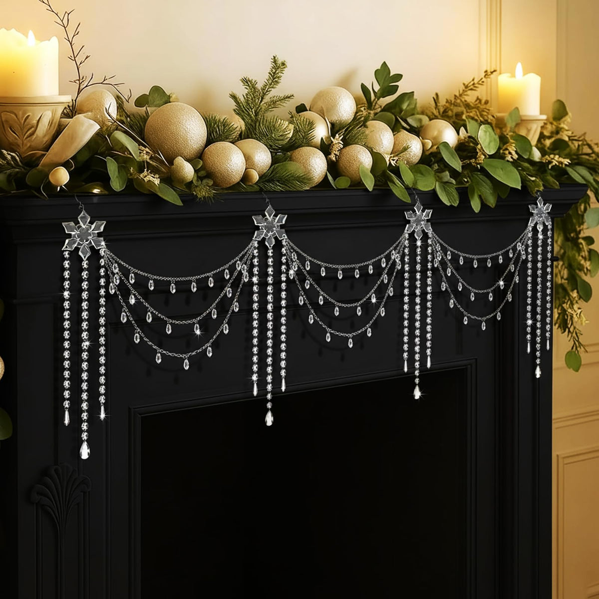 Yalikop 6 ft Crystal Tassel Garland Decoration Wedding Party Favor Ornament Clear Acrylic Hanging for Wedding Table Wall Stair Railings Winter Wonderland Decorations