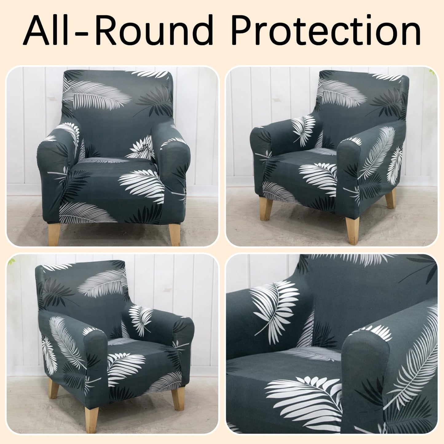 Adigau Modern Armchair Slipcover Elastic Printed 1-Piece Single Sofa Covers Stretch Couch Chair Cover for Living Room Washable Furniture Protector(Black Feather)