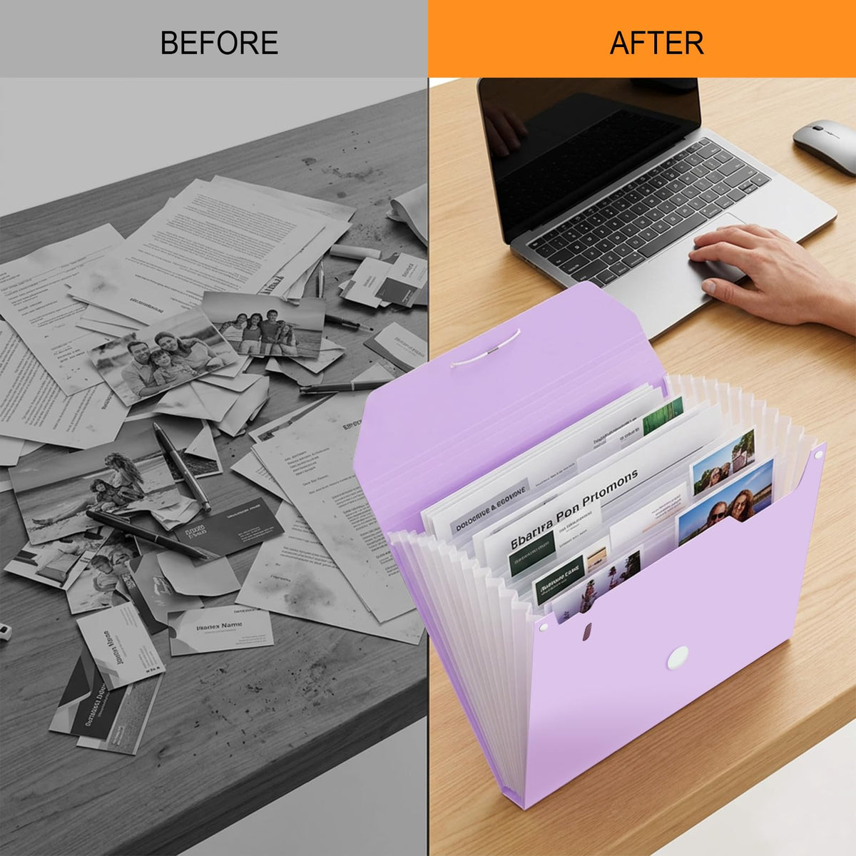 Comix Accordion File Organizer, 13 Pocket, Purple