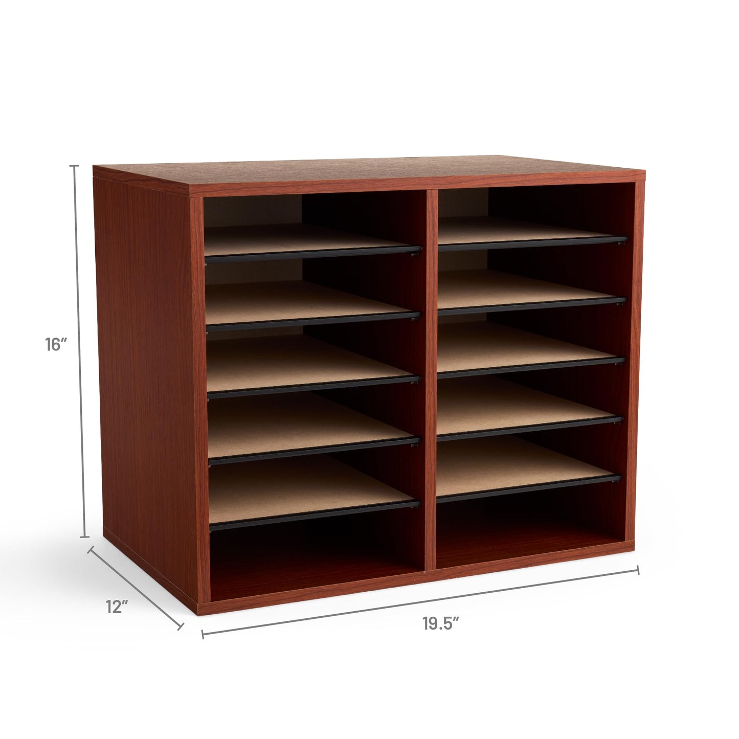 Safco Literature Organizer, 12 Compartments, Office and Classroom Mailbox with Adjustable Shelves, Wood Paper and Mail Sorter, Cherry
