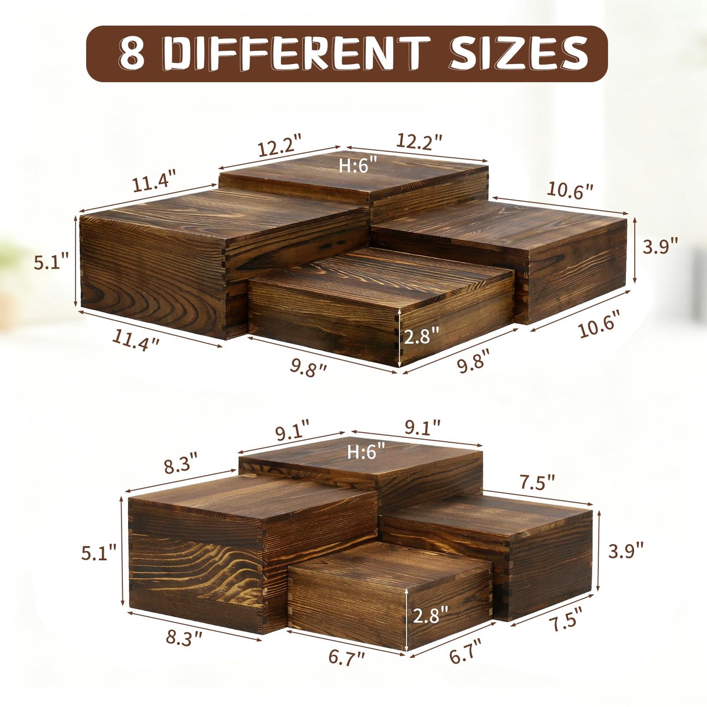 8 Pack Wooden Buffet Risers Rustic Wood Cupcake Stand Catering Supplies Buffet Display with Mini Signs Food Risers for Buffet Table Dessert Display Stand for Home Decor Party Wedding Birthday