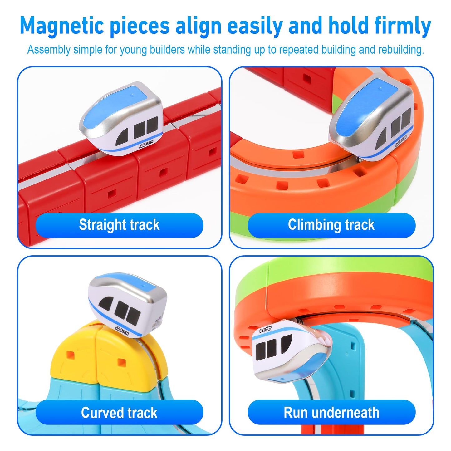 Hestiasko Magnetic Train Set for Kids, 3D Electric Train Set, Modular DIY Building Track Toy with Vertical Climb & Upside Down Action, STEM Educational Toy Gift for Boys Girls Ages 3+