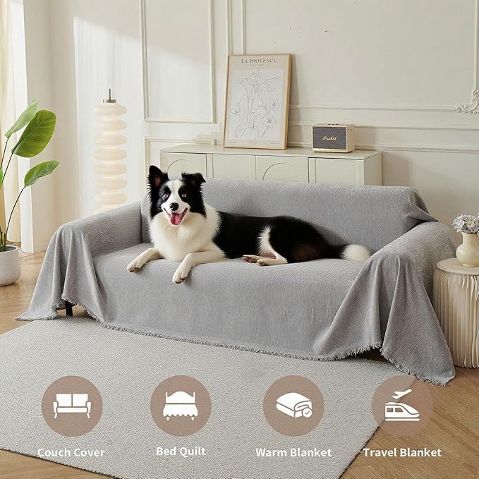 Couch Cover for Dogs, Boho Sofa Covers for 2 Cushion Couch, Chenille Sofa