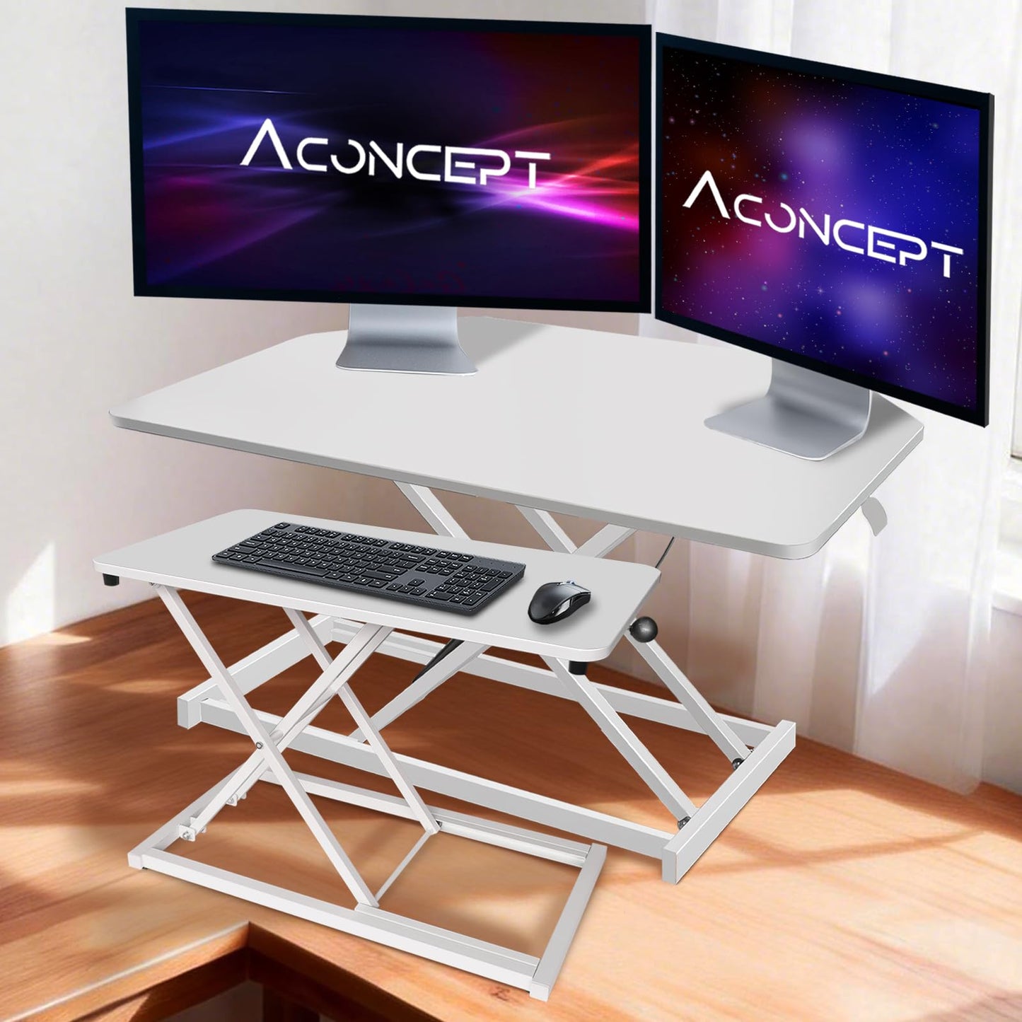 Aconcept Extra-Slim 24 x 14 inch White Lift Standing Desk Converter, Manual Adjustable Height Sit Stand up Desk Riser, Compact for Monitor or Laptop Workstation