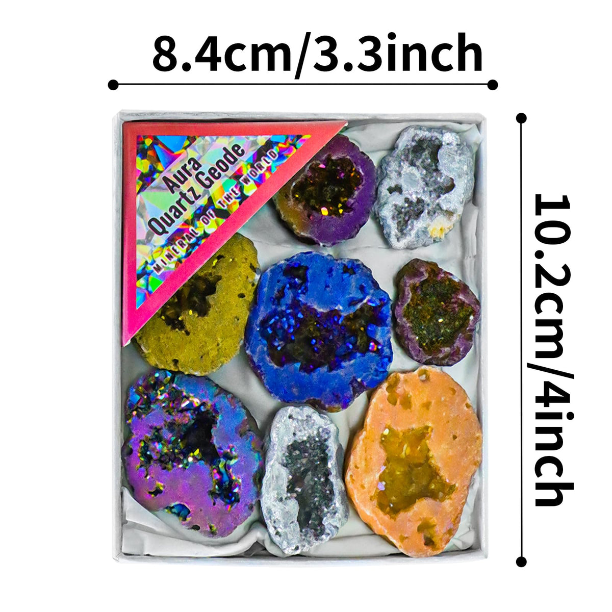 Titanium Coated Quartz Crystal Cluster Geode Druzy Stones Gemstones and Crystals Aura Collection Spiritual Reiki Gifts for Women Adults Meditation Paperweight Home Decor,9pcs in Box