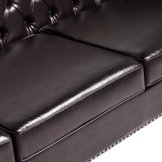 LEVNARY Chesterfield Chair Leather, Upholstered Sofa Chair