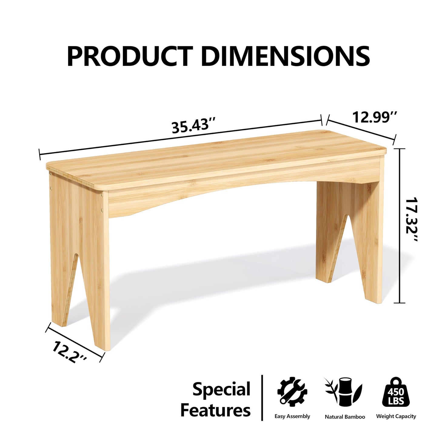 APRTAT Bamboo 35.4" Dining Room Bench, Long Indoor Shoe Bench Seat, Natural
