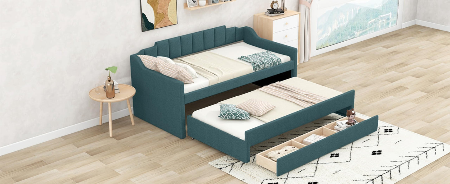 Bnyifoqi Green Upholstered Daybed with Trundle & Storage Drawers, Twin Size