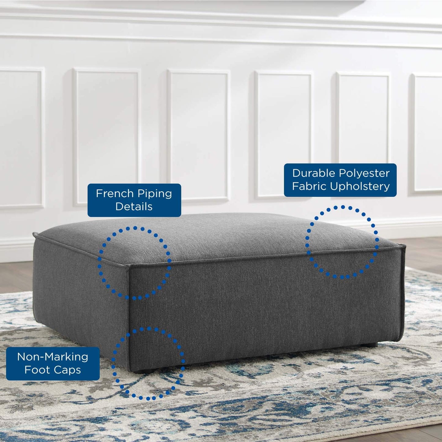 Modway Restore Upholstered Fabric Sectional Sofa Ottoman in Charcoal, 41.5 x 35 x 16.5