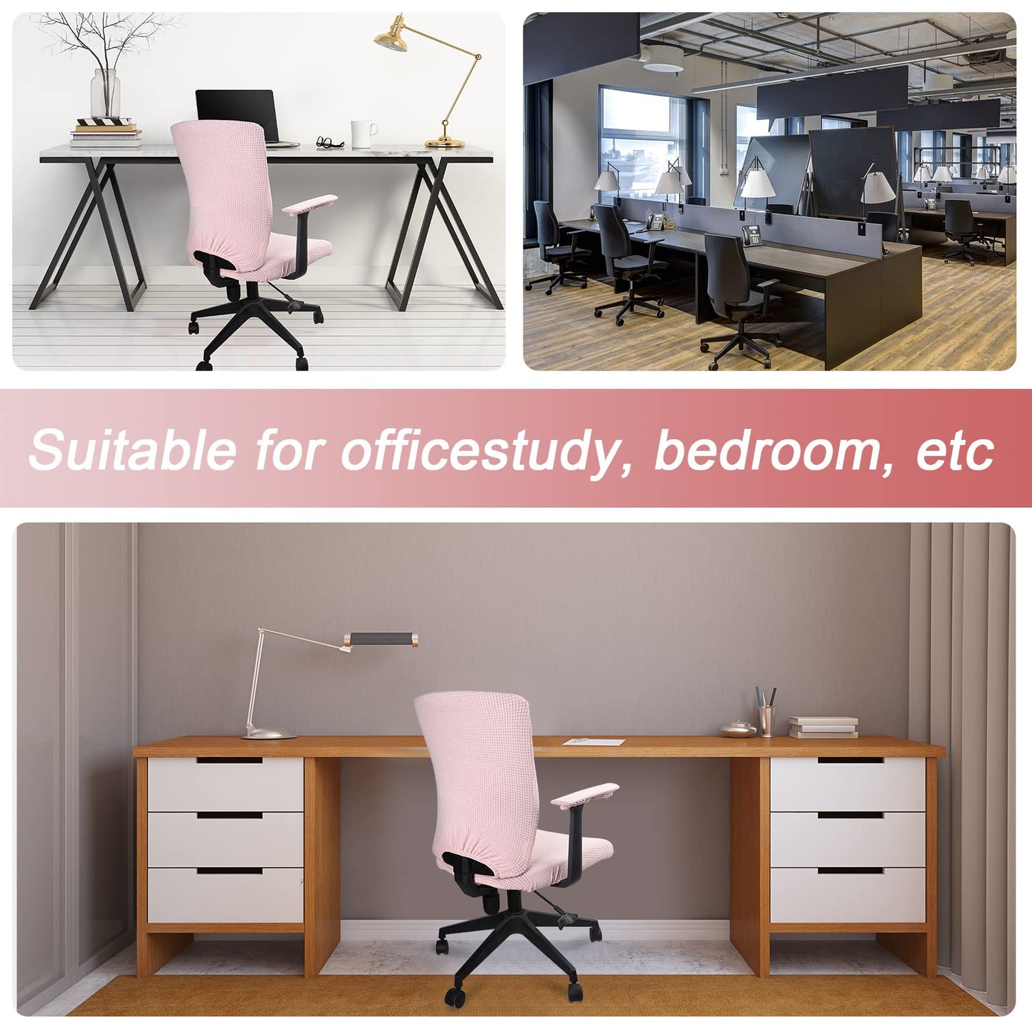 Tallew 4 Pcs Office Chair Covers Set Computer Universal Protective Stretchable Chair Seat Covers Desk Armrest Slipcovers Pads Office Cushion Backrest for Rotating (XL,Pale Pink)