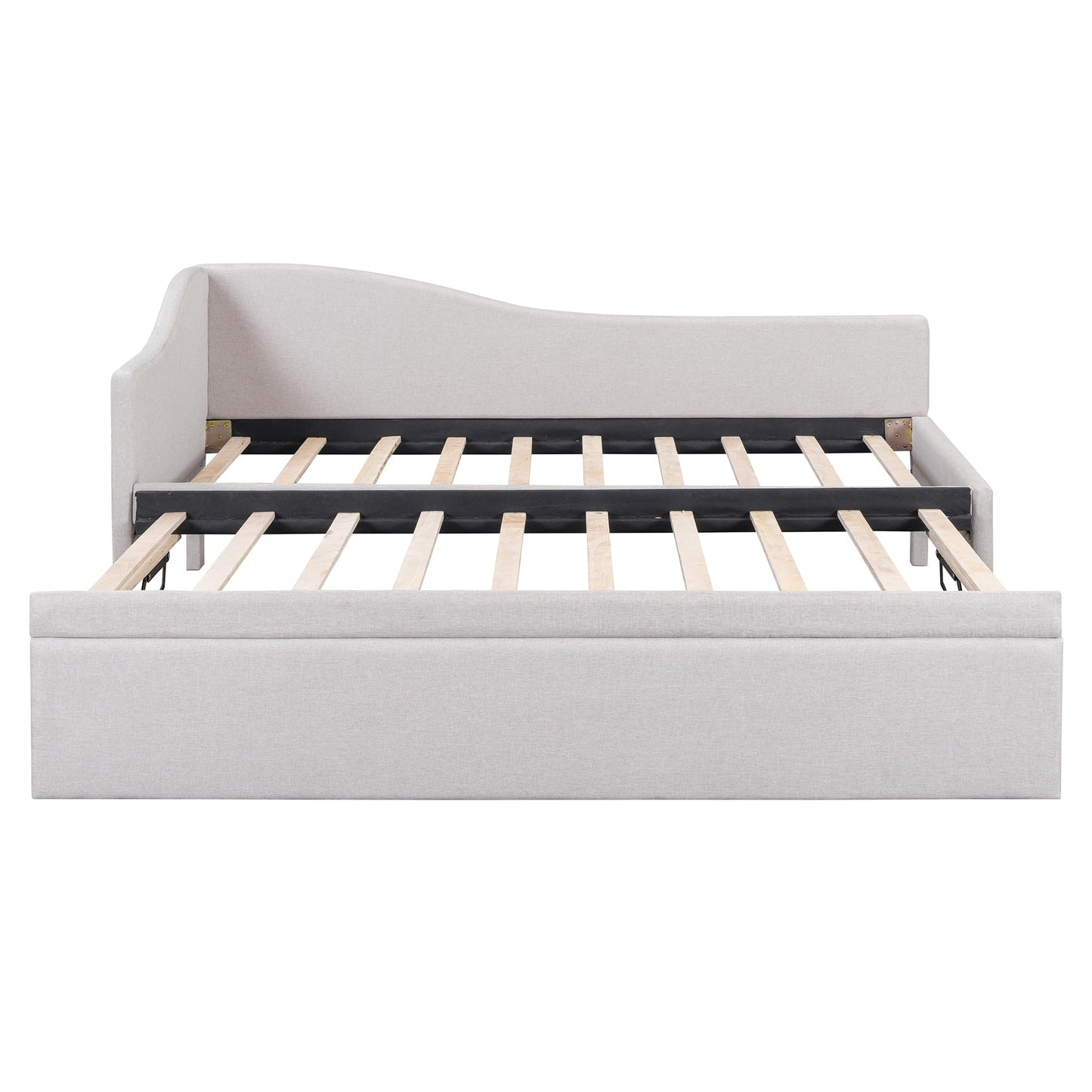 HECATEVIC Modern Linen Daybed with Trundle – Twin to King Size Convertible, No Box Spring Needed, Elegant Gray/Beige/Pink, for Living Room, Guest Room & Nursery