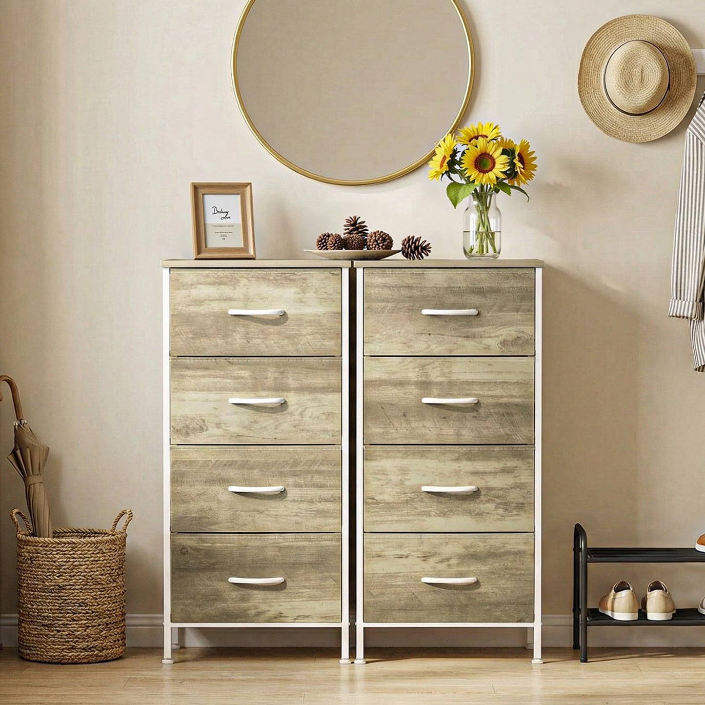 Sweetcrispy 4-Drawer Fabric Dresser Storage Tower Nightstand Chest