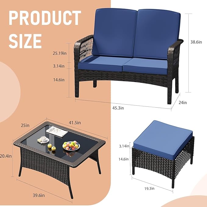LEVELEVE Patio Furniture Set Outdoor Rattan Chair Wicker Sofa Garden